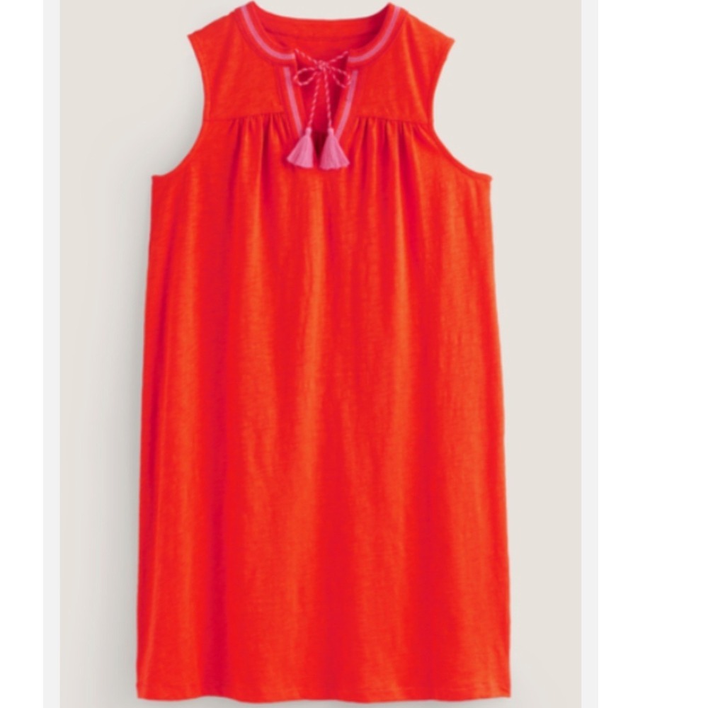 BODEN Orange Nadine Notch Cotton Jersey Dress‎ Size 12R NWOT Embroidered
